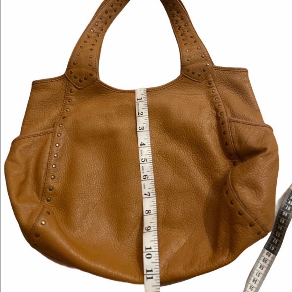 TALBOTS TAN LEATHER BAG EMBELLISHED w/BRASS STUDS
